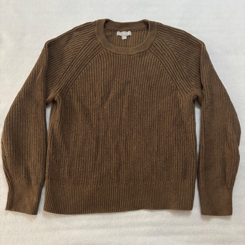 J.Crew Womens Brown 100% Cotton Shaker Stitch Raglan Crewneck Sweater Size M